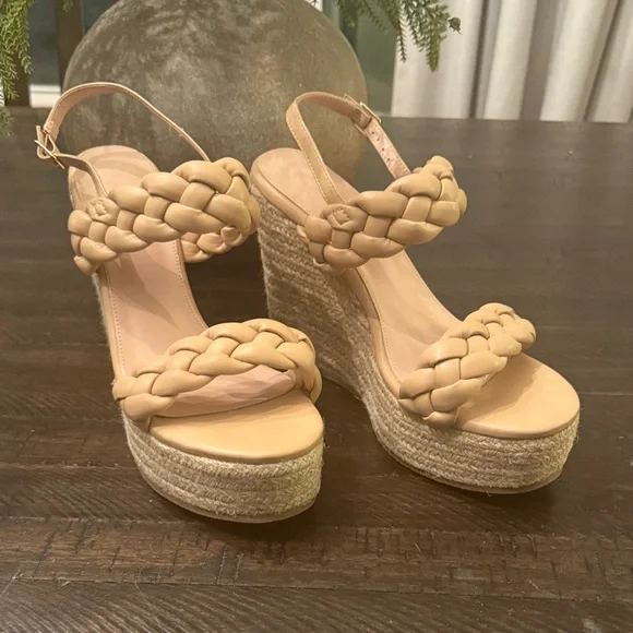 Braided Tan Platform Wedge Sandals NWOT - Picture 7 of 9